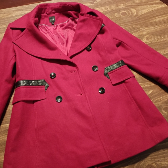 RED PEACOAT - SAKS FIFTH AVENUE - Large // Jacket Trenchcoat Winter Pea Coat - Picture 4 of 13